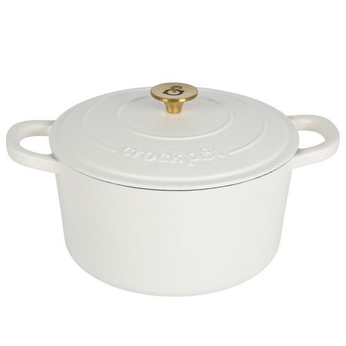 Crock Pot Artisan 5 Quart Dutch Oven emailliertes Gusseisen matt Weißgold Knopf - Bild 1 von 6
