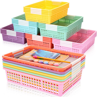 36 Pcs Colorful Plastic Classroom Baskets Bulk, 14'' X 10'' X 3''