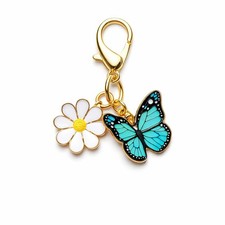 Butterfly Keychain Daisy Keychains Bag Charms for with White Flowers, Blue ...