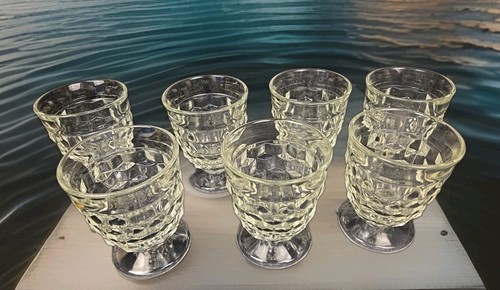 7 Indiana Clear Colony Glass Whitehall Cubist Footed Juice 4.5"H