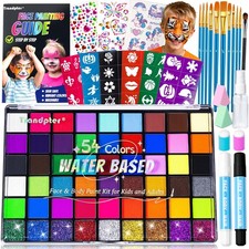 54 Color Face Painting Kit for Kids, Non-Toxic Face Paint Makeup Kit with St...