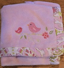 Baby Blanket Super Soft Pink Kids Line By Dena Embroidered Birds Paisley Trim