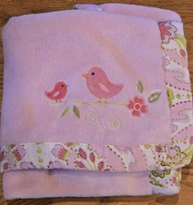Baby Blanket Super Soft Pink Kids Line By Dena Embroidered Birds Paisley Trim