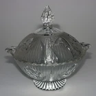 Vtg Atq Jeanette Glass Iris & Herringbone Clear Covered Footed Candy Dish