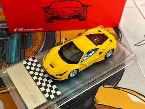 Modelo de coche juguete regalo modelo escala 1/64 Ferrari F8 Tributo amarillo fundido a presión - Imagen 1 de 9