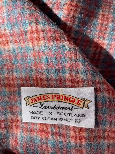 Sciarpa James Pringle Weavers 100% lana a quadri tartan frange verde acqua/rosa/bordeaux - Foto 3 di 4