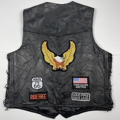 トップス HELLRAZOR Duck Vest REBEL RYDER Black Leather Moto Motorcycle Riding Vest