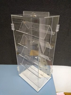 AMERICAN ACRYLIC DISPLAY Rotating display case, two sided with shelves, locking doors keys & sign holder