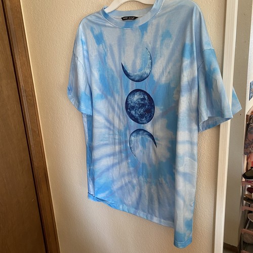 blue tie dye moon phases tee shirt 