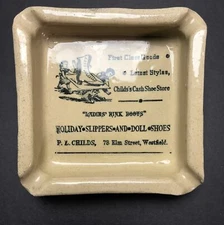 Moira Pottery Ashtray England Ladies Rink Boots Square Heavy Stoneware
