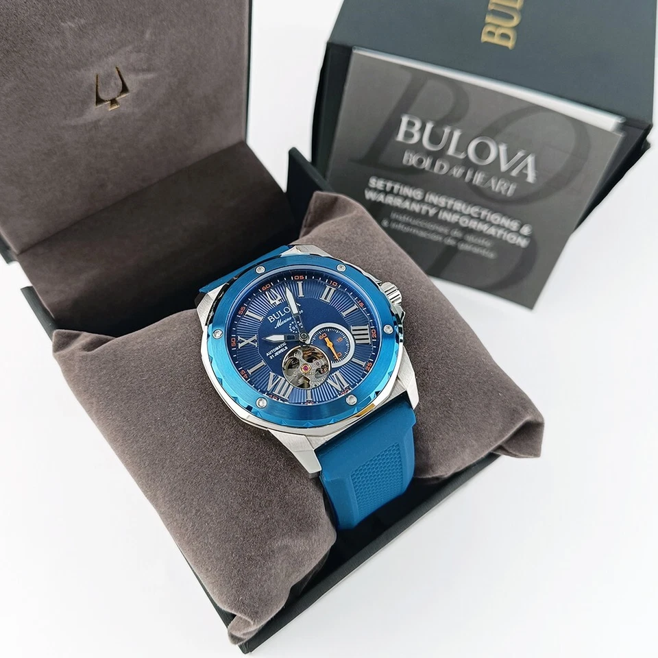 Bulova Men 98A303 Marine Star Automatic Chronograph Rubber Strap Blue Watch 45mm - Image 2 of 4