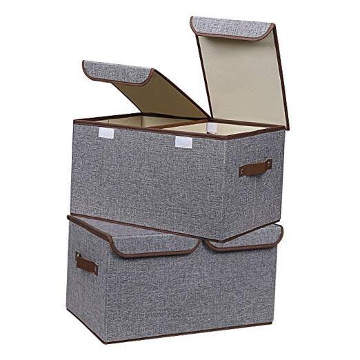 Large Foldable Linen Storage Bins 2-Pack Grey Organizer Cubes