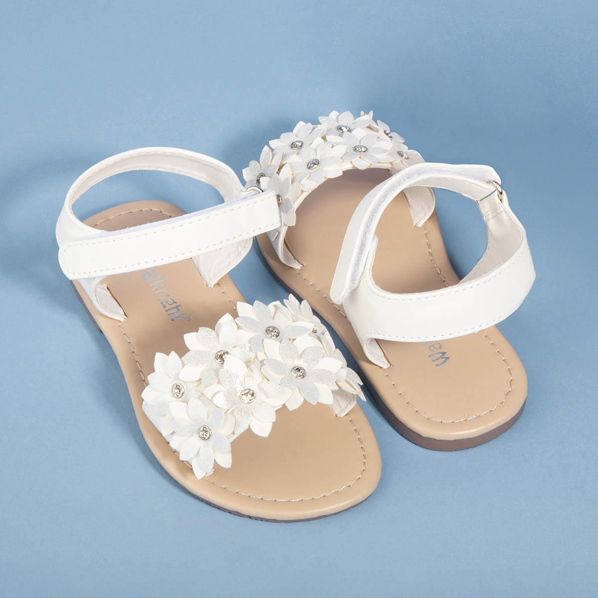 Walkright Girls Sandals White Kids Flat Flower Easy Fasten