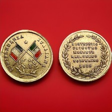 RARA MEDAGLIA CON SMALTI INDIPENDENZA ITALIANA 1859 NAPOLEONE VITTORIO EMANUELE