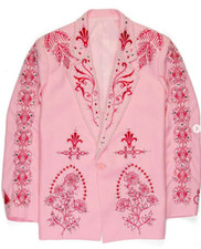 Men's Pink 2Pc Bespoke Floral Embroidered Nudie Western cowboy Cocktail Outfit