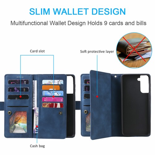 Zipper Leather Wallet Case For Samsung Galaxy S21 Ultra Plus S20 FE 5G S10 S9 S8 - Picture 3 of 12