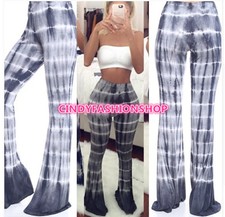 New Fashion Women Vintage Elastic High Waist Pants Printed Long Pants Trousers