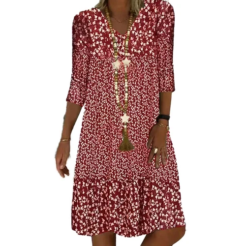 Women Summer Boho Sundress Half Sleeve V Neck Floral Midi Dress Holiday Beach - Bild 12 von 16