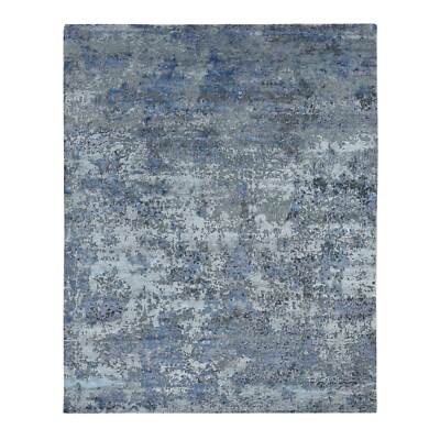 7'10''x9'9'' Gray Modern Abstract Design Wool and Silk Hand Knotted Rug R87515