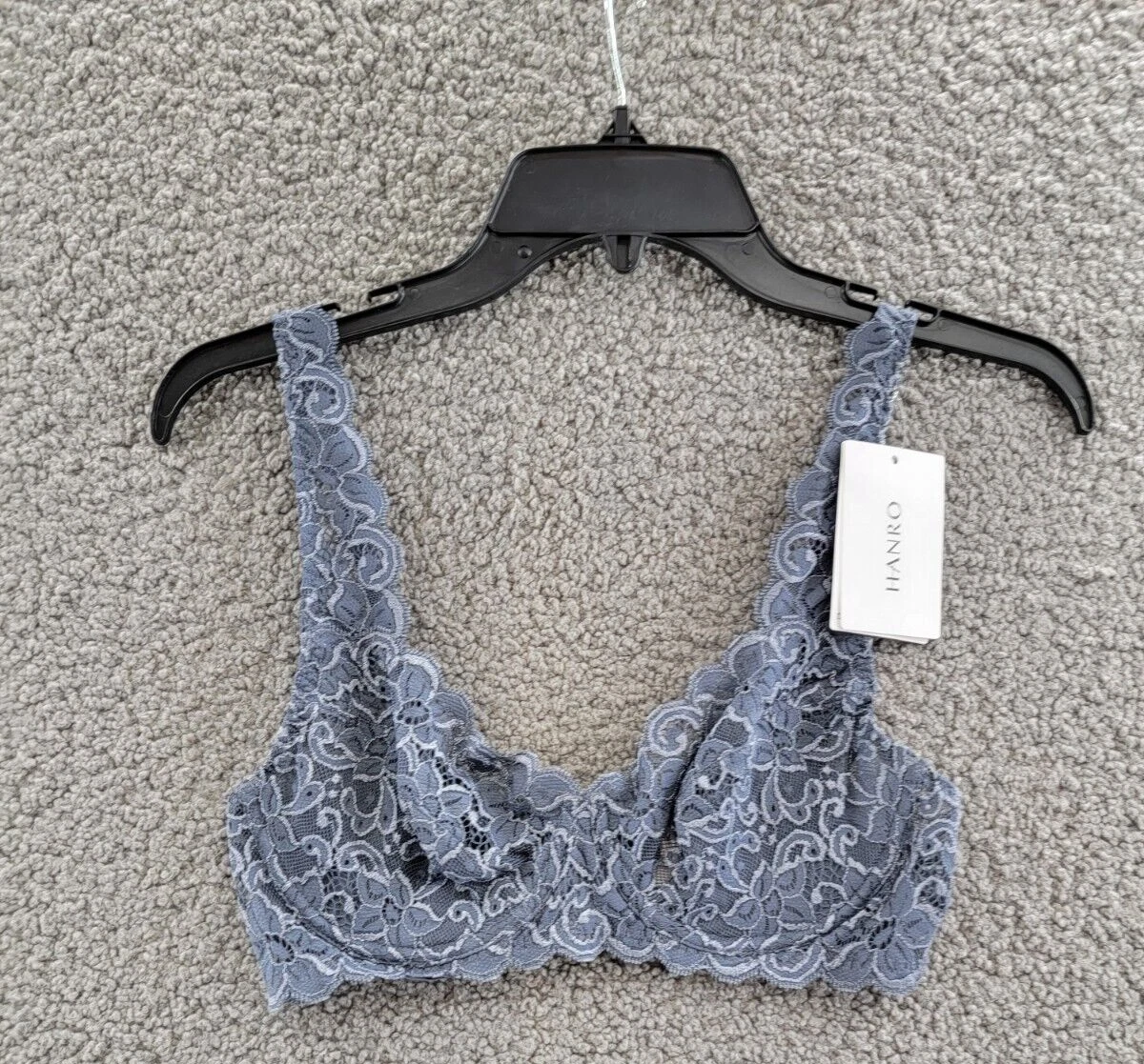 HANRO Luxury Moments Lace Unlined Underwire Bra Women's 34C Pigeon V-Neck~