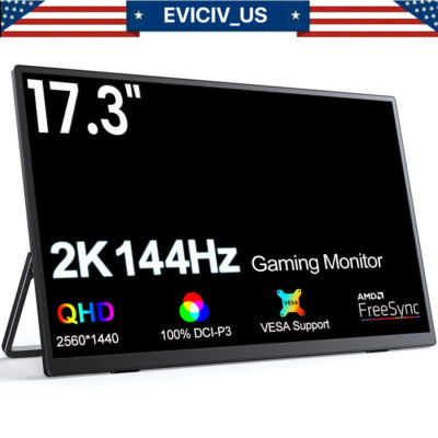 EVICIV 17.3'' QHD 2K 144Hz Portable Monitor Screen HDMI 2*USB C For PC Cellphone