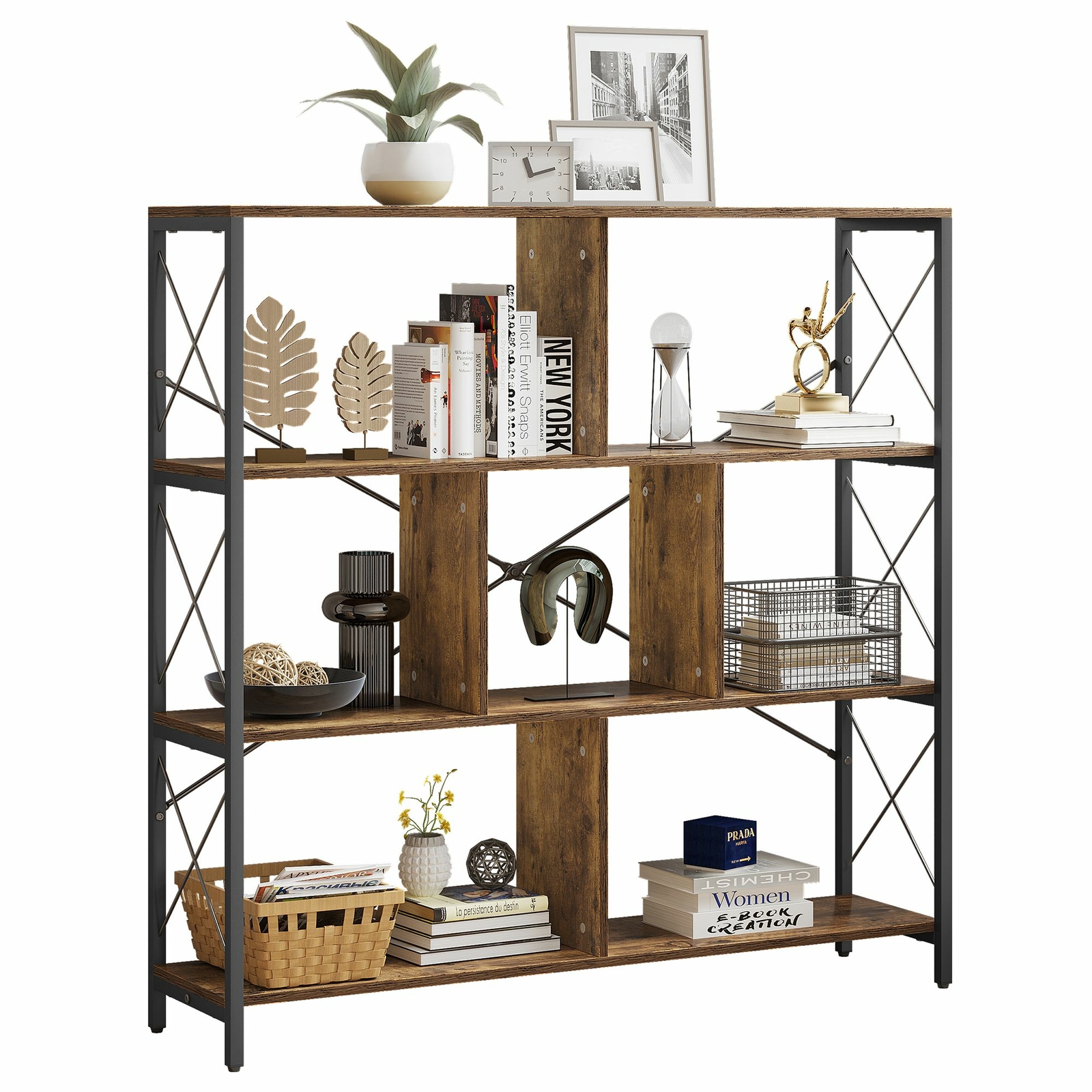 Industrial Bookshelf Bookcase Console Table with 7 Cube Storage Shelf Organizer 840265239445 eBay