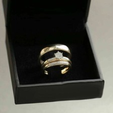 2.20Ct Round Trio Wedding Engagement Ring Set 14k Yellow Gold Finish Lab Created