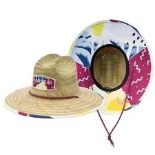 Paradise Found Fabric Pattern Print Straw Sunhat Men & Women, Lifeguard Hat...