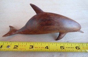 Vintage Hand Carved Hard Wood Dolphin Sculpture Figurine 6" Long