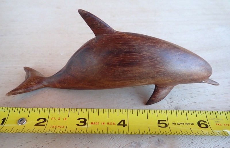 Vintage Hand Carved Hard Wood Dolphin Sculpture Figurine 6" Long