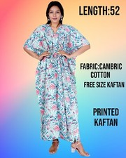 Indian Light Green Floral Cotton Kaftan Night Maxi Gown Women Clothing Kaftan US