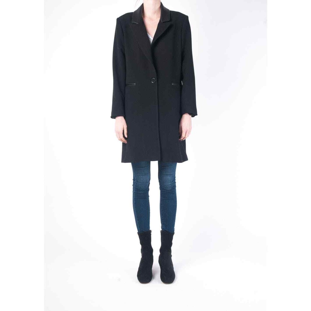 Waverly Grey Hudson Black Leather Trim Single Breasted Car Coat