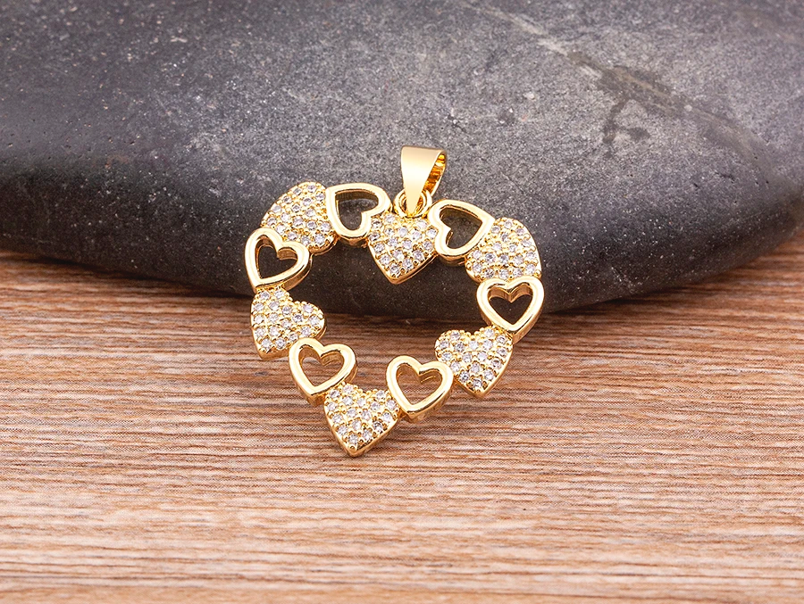 Women's Fashion Jewelry Cubic Zircon Gold Heart Pendant