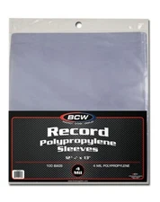 Pack of 100 BCW 4mil 33RPM Record Album Clear Archival Poly Outer Sleeves