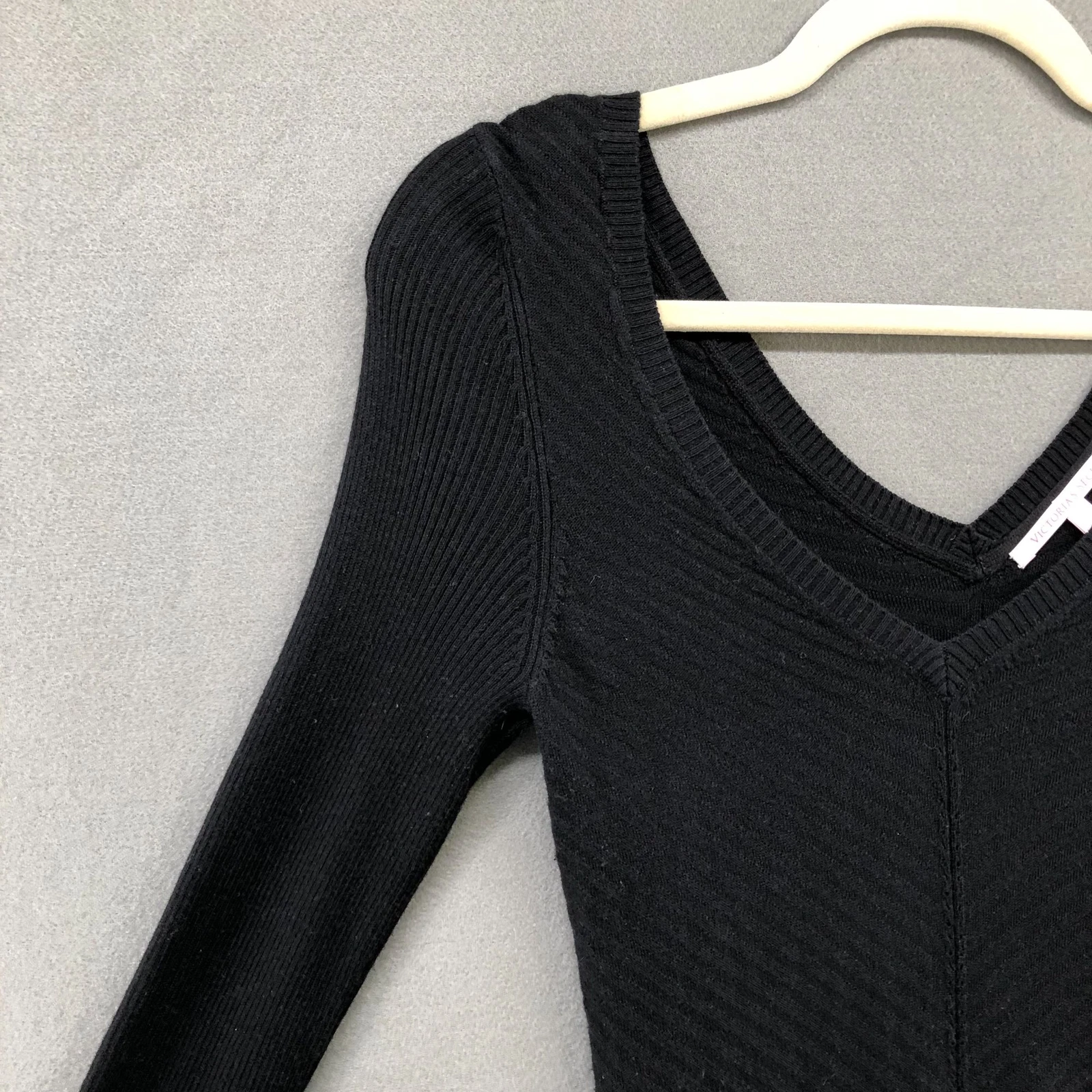 UNDERCOVER Victoria's Secret Cotton Cashmere Sweater Dress Sz S Black V Neck Tunic L Fitted