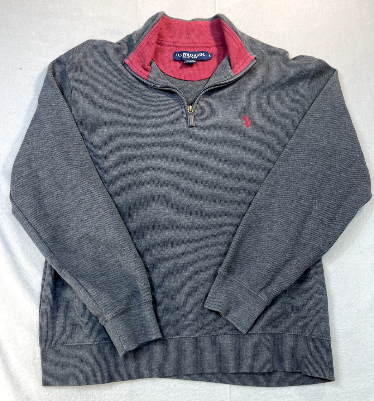 Maglione US Polo Association grande 1 4 zip uomo grigio pullover felpa pony