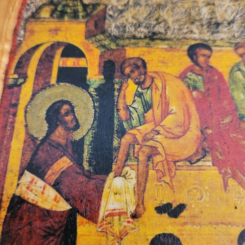 Jesus Christ Nyptir Feet Washing Disciples Byzantine Orthodox Icon on Wood 127 - Picture 6 of 13