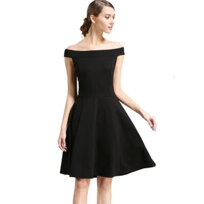 BUENOS NINOS WOMENS FIT AND FLARE OFF THE SHOULDER PLEATED DRESS BLACK  LARGE nip | eBay