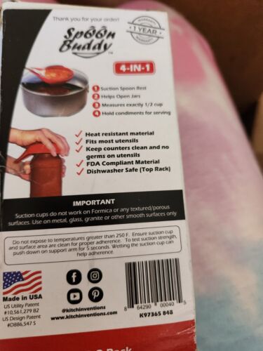 LOT Of 2 Spoon Buddy Silicone Spoon Rest Jar Opener Suction Bottom 4 IN 1