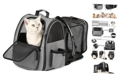 Cat Backpack Carrier, Expandable Pet Carrier 9.5''L x 14.0''W x 15.5''H Gray