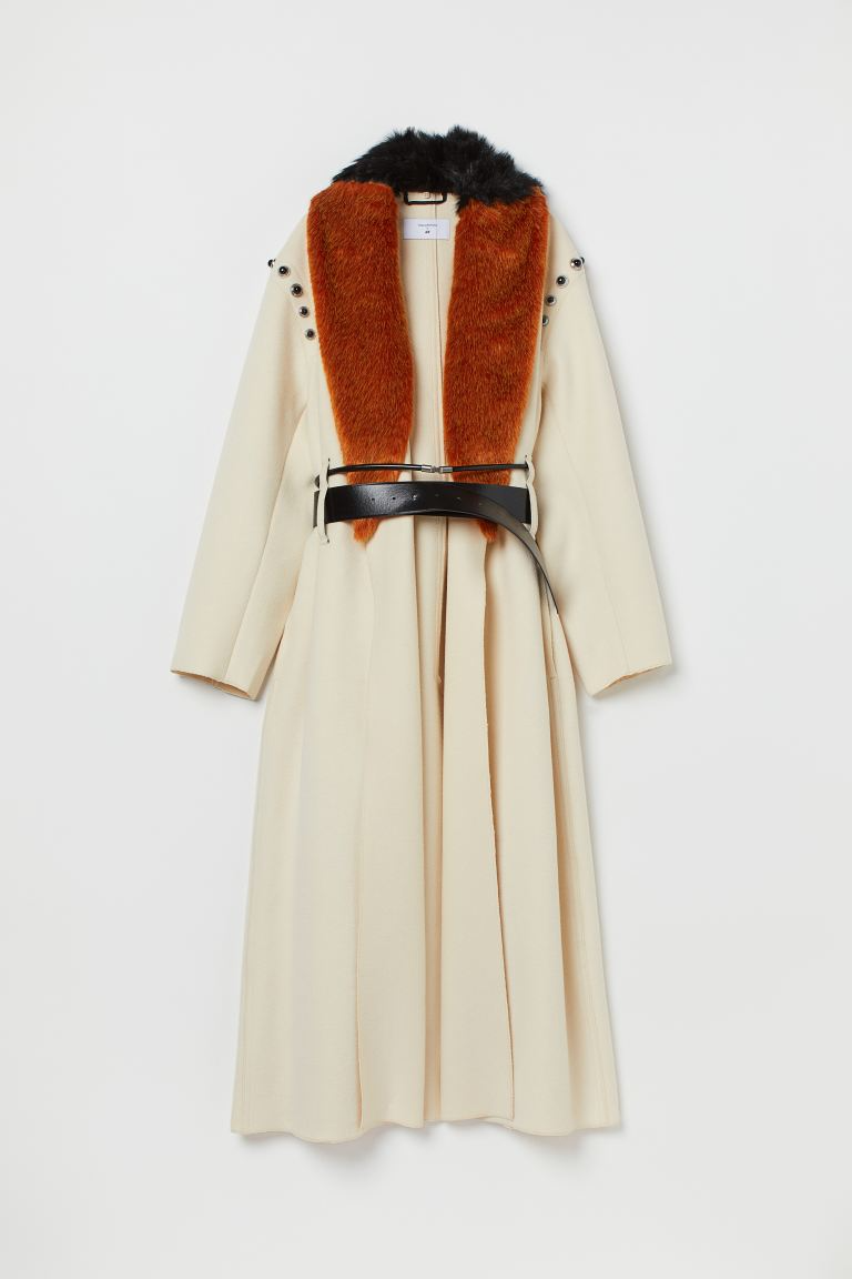Toga Archives X H&M HM Faux Fur-Collared Wool Coat Beige M L
