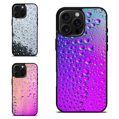 Rubber Case For Apple iPhone 12 13 14 15 16 Pro Max Painting Neon Raindrop 