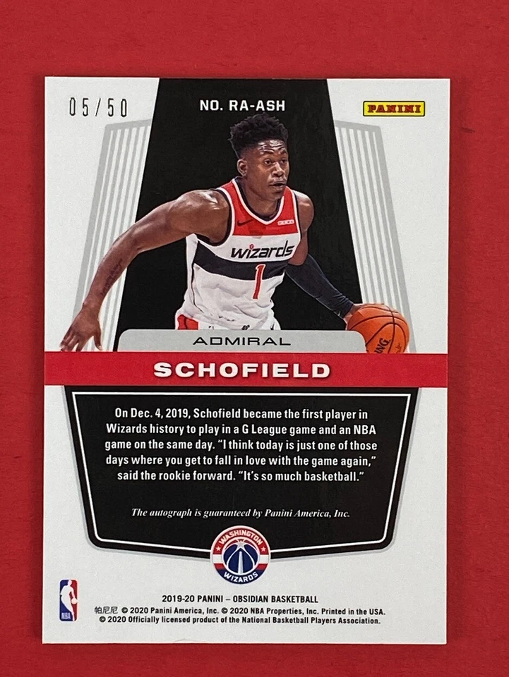 2019-20 Panini Obsidian Admiral Schofield RC Auto Electric Orange /50 Wizards - Image 2 of 2