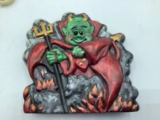 Vintage Trick Or Treat Ceramic Figurine Red Devil Halloween Pitchfork 5x5”