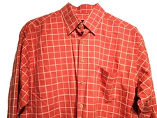 Scott Barber Houndstooth Plaid Pocket Shirt Mens Large Button Up Orange Check