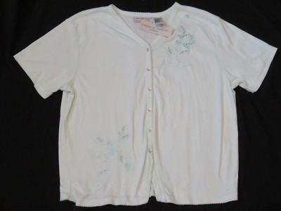New Carolyn Taylor Woman Essentials Mint Green Shirt Embroidered Plus Size 1X