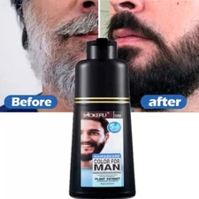 Mokeru Men Beard Mustache Natural Hair Color Shampoo Permanent Black Herbal Dye