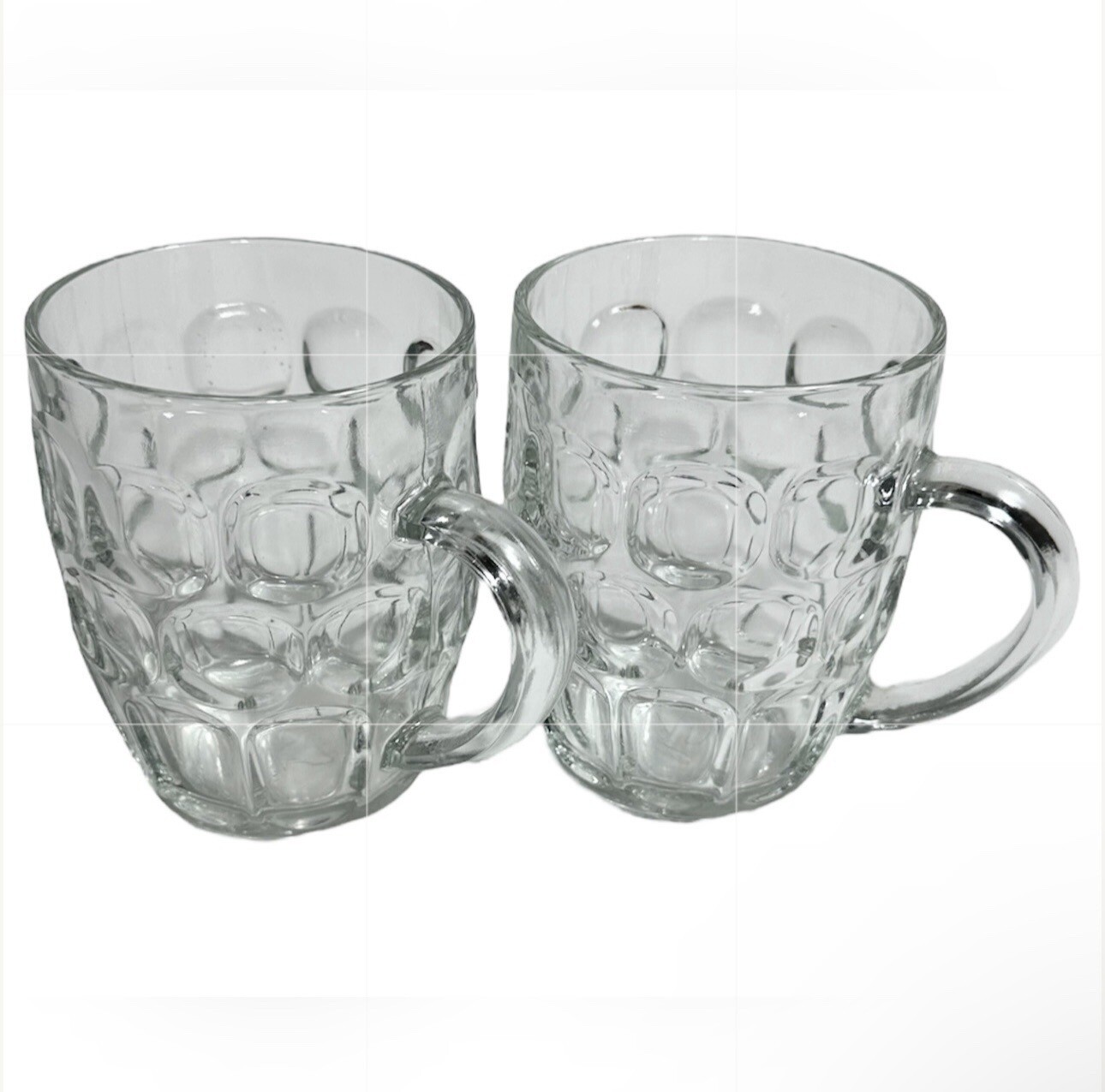 VINTAGE Ravenhead Dimple Thumbprint Heavy Clear Glass Beer Mug Lot of