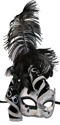 MAR 20 HANDGEFERTIGT IN ITALIEN PAPIERMACHE, EXOTISCHE SCHWARZE STRAUSSENFEDERN/SILBER. 