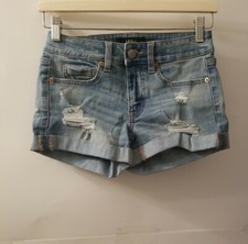 AERO Seriously Stretchy Low Rise Denim Shorty Shorts Size 2 Medium Wash SLIM FIT